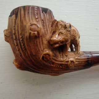 Rare Old Vtg Meerschaum Smoking Pipe With Case Hog Pig Design Animal 4 1/4 " Long