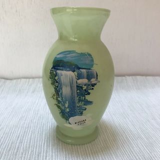 Vintage Niagara Falls Green Frosted Glass Vase Souvenir