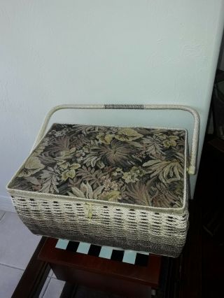 Vintage Wicker Sewing Basket W Tapestry Rare Basket,  Very Classy Large