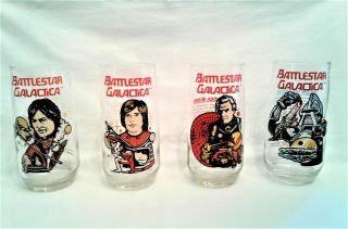 Vintage 1979 Battlestar Galactica Collector Glasses Set Of 4