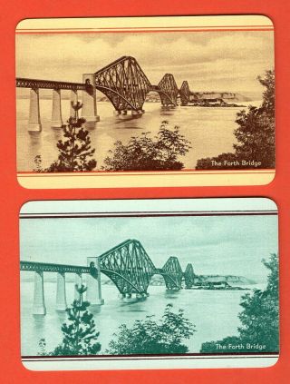 2 Single Swap Playing Cards Train Ads The Forth Bridge Linen English Vintage Rr