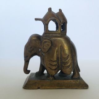 Vintage Chinese Miniature Brass Elephant W Traveling Carriage Statue Figurine