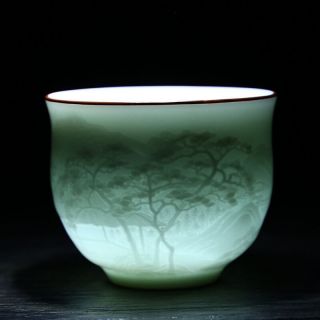 Tea Cups Jingdezhen Ceramic Tea Cup 120ml Tea Cups Shadow Green Sculpture Cups