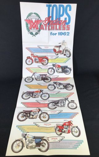 Vtg 1962 Indian Matchless Motorcycle Sales Brochure Fold Out Poster 3