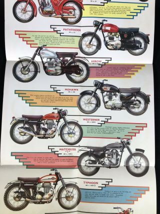 Vtg 1962 Indian Matchless Motorcycle Sales Brochure Fold Out Poster 5