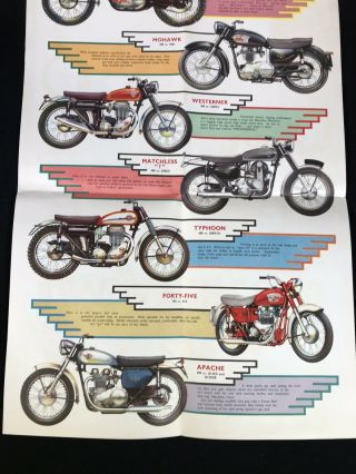 Vtg 1962 Indian Matchless Motorcycle Sales Brochure Fold Out Poster 6