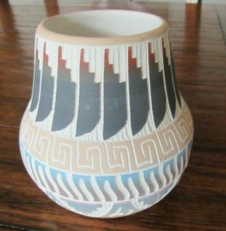 Rare Vintage Signed E.  Whitegoat Navajo 4 - 1/4  Pot Pottery Vase