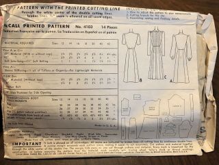 McCall Printed Pattern 4103 1941 1940s Dress Vintage Sewing Size 16 30s 40s 2