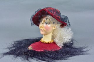 Vintage Hand Painted Porcelain Ceramic Woman Head Vase W/ Hair,  Hat & Clothing