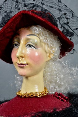 Vintage Hand Painted Porcelain Ceramic Woman Head Vase w/ Hair,  Hat & Clothing 5