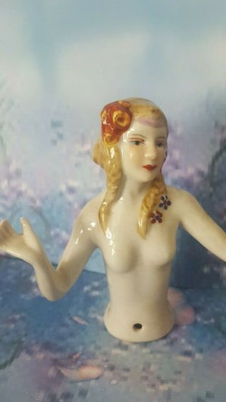 Lovely 1920 ' s Art Deco Style Nude Dancing Lady Half Pin Cushion Doll Arms Away 4