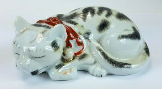 Vintage Japanese Kutani Style Sleeping Porcelain Cat Stamped