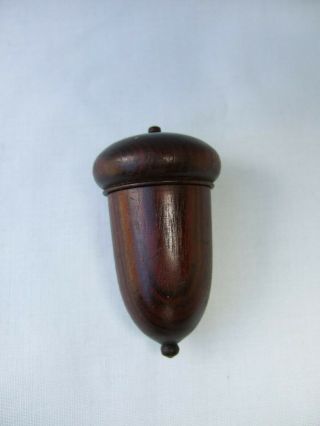 Antique Treen Thimble Case In Shape Of An Acorn With Screw Thread,  Patina.