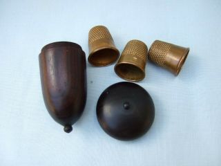 Antique Treen Thimble Case in Shape of an Acorn with Screw Thread,  Patina. 3