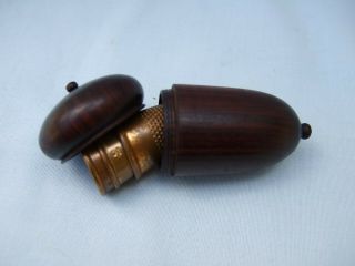 Antique Treen Thimble Case in Shape of an Acorn with Screw Thread,  Patina. 7