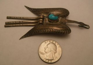 Old Pawn Navajo Stamped Sterling Silver & Turquoise Thunderbird Eagle Bird Pin