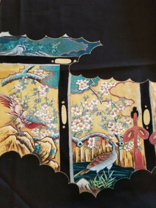 Vintage Japanese silk kimono fabric panel exquisite art birds 3