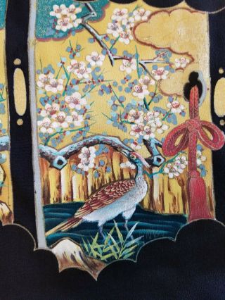 Vintage Japanese silk kimono fabric panel exquisite art birds 4