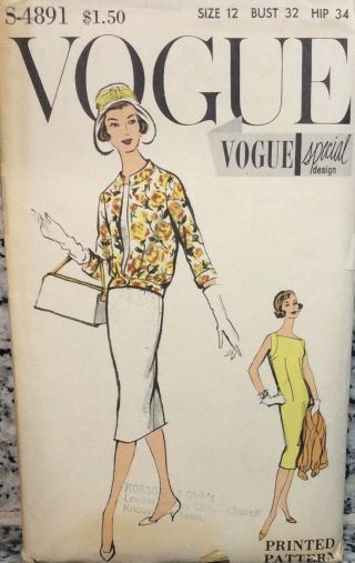 Vogue Special Design 4891 Vintage 1 Piece Dress & Jacket 1950’s 12/32 Uncut