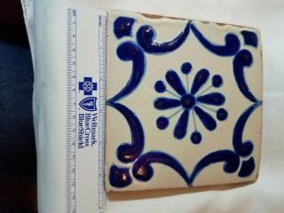 Vintage Mexican Folk Pottery Tiles Talavera Red Clay 3 Blue/white Glazing