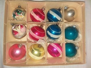 Vintage 12 Assorted Mercury Glass Christmas Ornaments Mica & Diorama 3 "