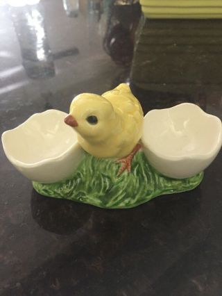 Vintage Lefton Japan H7140 Ceramic Easter Chick Hatched Egg Cup Holder Figurine