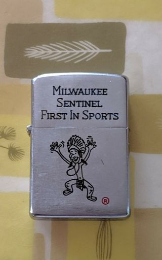 1958 Vintage Zippo Advertising Lighter Milwaukee Sentinel First In Sports