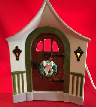 Vintage Christmas Ceramic Holland Mold Lighted And Musical Front Door