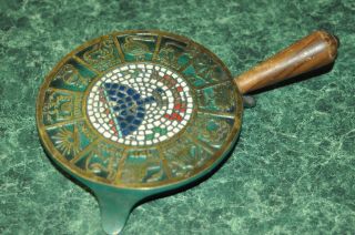 Vintage Brass Trivet Hot Plate With Wood Handle By Dayagi,  Israel