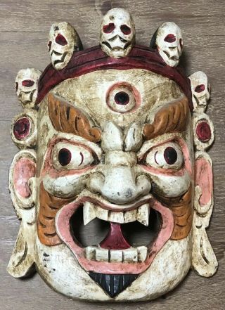 Hindu Mahakala Wooden Mask Wall Hanging Nepal Handcrafted Home Decor