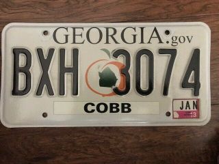 Georgia Peach License Plate - Cobb County With Jan 13 Sticker