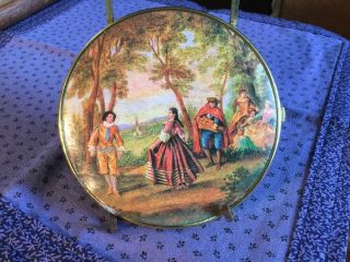 Large Vintage West Germany Figural Victorian Scene Double Mirror Brass Compact