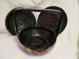 LARGE Chinese Vintage Black Lacquer and Gold Gilt 3 Part Wedding Basket 5