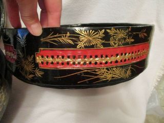 LARGE Chinese Vintage Black Lacquer and Gold Gilt 3 Part Wedding Basket 7
