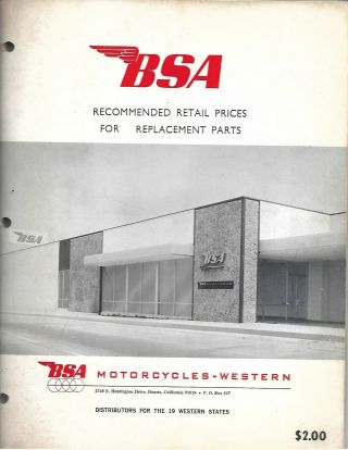 Vintage - 1967 Bsa Motorcycles - Master Price List - Parts - - Retail