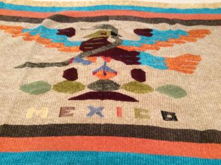 Mexican Hand Woven Rug Blanket Tapestry Chenille 48 " X 81 " Aztec Bird Design