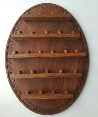 Wood Thimble Rack Wall Shelf Display Case Handmade India 24 Thimbles