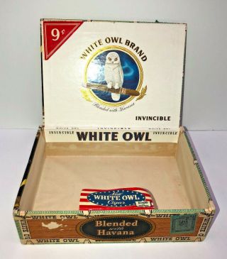 Vintage White Owl Invincible Cigar Box 9 Cents With Tab
