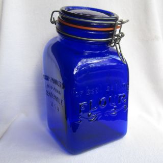 Rare Vintage 1979 Crownford Cobalt Glass Blue Flour Jar Bottle Made In Italy