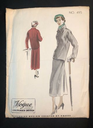 Vintage Vogue Couturier Design Pattern 495 From 1950s Suit Jacket Skirt Size 14