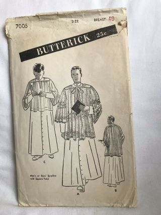 Vintage Or Antique Butterick Pattern Men’s Or Boys Surplice With Square Yoke
