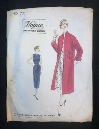 Rare 1950s Vogue Couturier Sewing Pattern 735 Dress & Coat Size 14