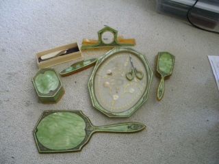Vintage Green Bakelite Vanity Set