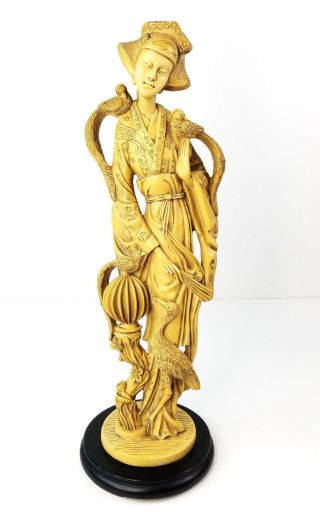 Vintage Resin Geisha With Crane/lanterns Statue Figurine 18.  5 "