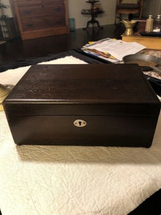 Vintage Antique Wood & Metal Humidor Cigar Box 8 - 1/8” Wide X 12” X 4 - 3/4”