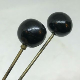 Two Antique Hat Pins Long High - Gloss Ebony Ladies.  Striking Pair.  Collectible
