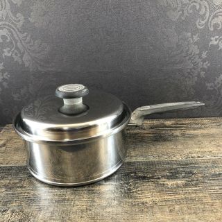 Vintage 8.  5 " Lifetime Sauce Pot Pan With Lid Cookware Stainless Steel Usa