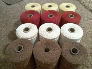 12 Spools Of Warp Thread For Weaving Loom Brown White Red/maroon Cream/yellow
