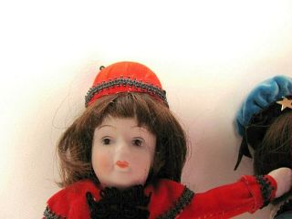 2 Vintage Kurt Adler Christmas Dolls Porcelain Wreath Trumpet Victorian 1982 5
