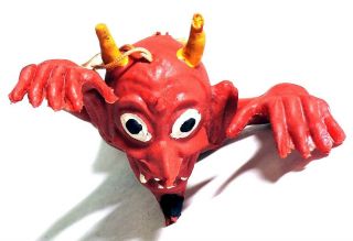 S635.  Vintage: Halloween Ben Cooper Red Devil Rubber Jiggler Decoration (1973)